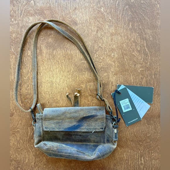 Myra Bag Distressed Blue-Brown Leather Crossbody Bag - Picture 2 of 4